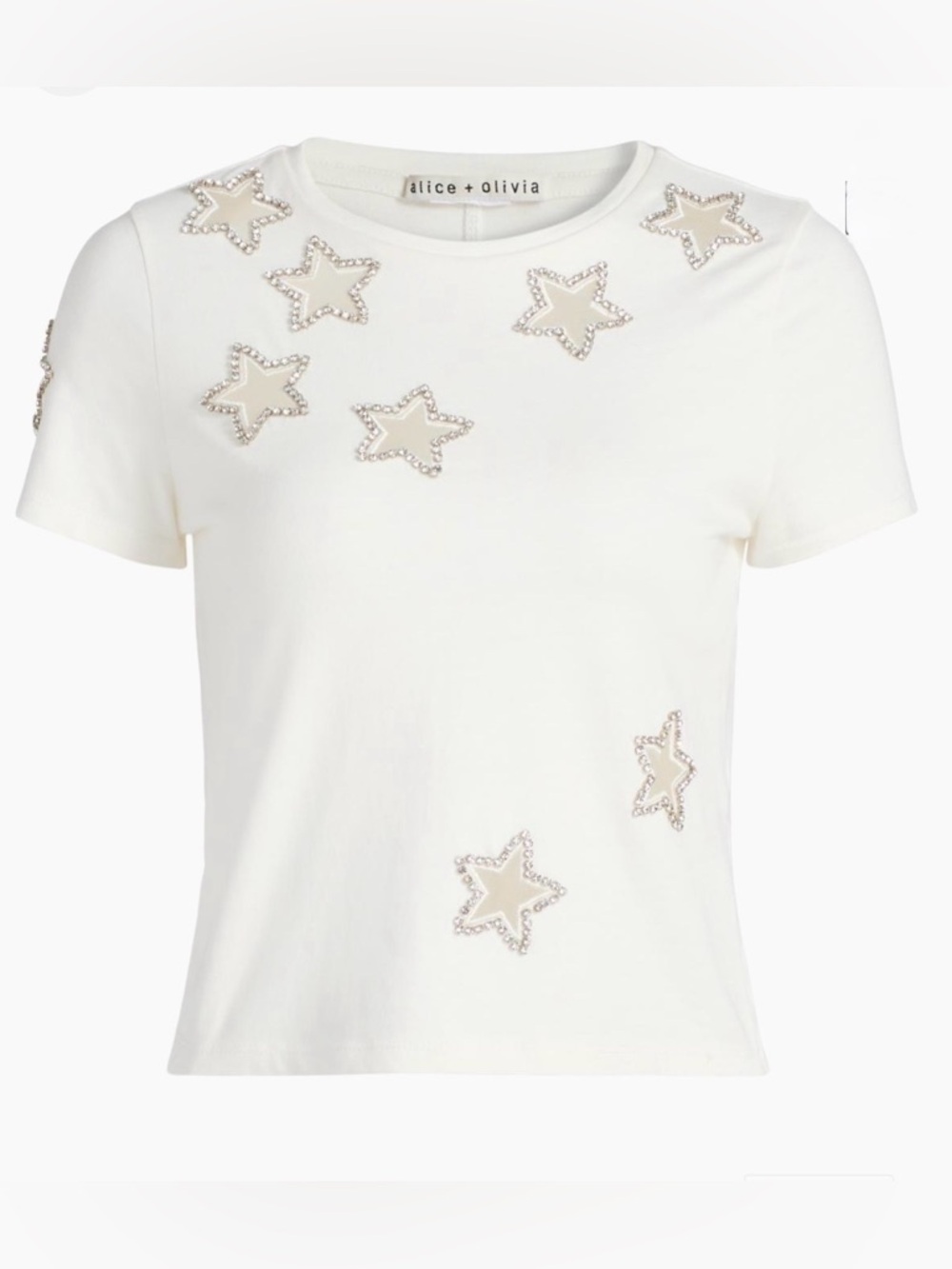 NWT- ALICE + OLIVIA
Cindy Crystal Star Crop T-Shirt Size S